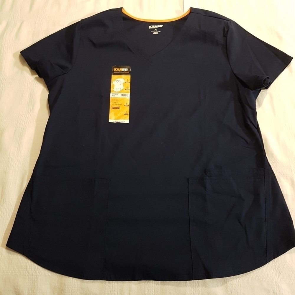 Scrubstar women's size Large dark blue scrub top uniform NWT